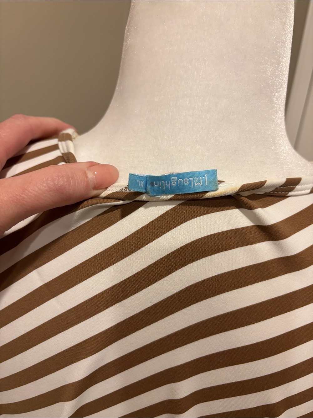 J McLaughlin Brown and White Striped Side-Tie Midi Dress - Picture 3 of 5
